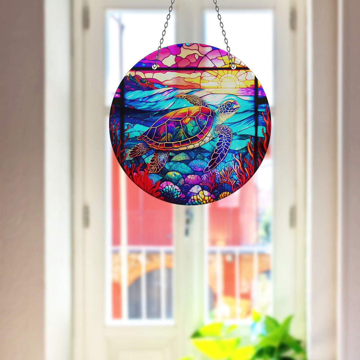 Purple Seaturtle Faux Stained Glass Suncatcher Window Hanging Home Decor Sun Catcher Gift Idea