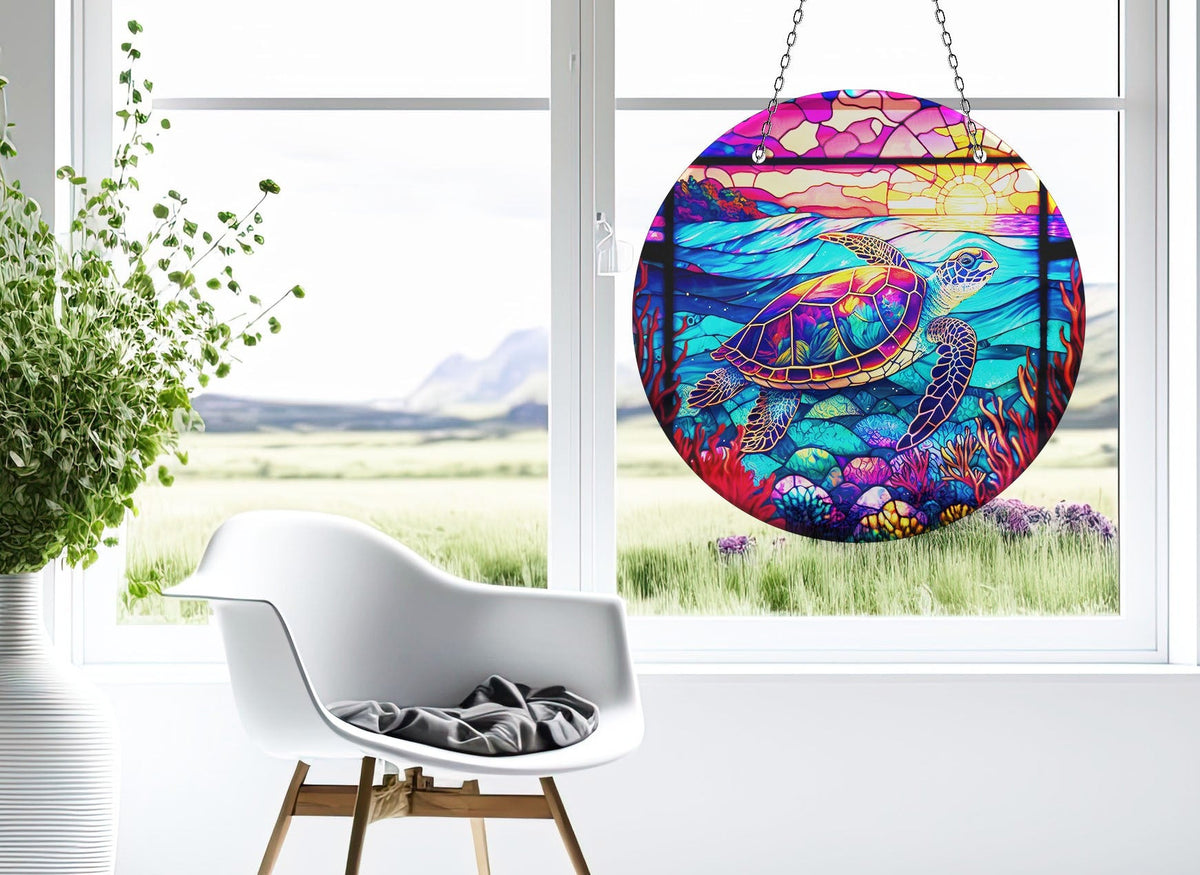 Purple Seaturtle Faux Stained Glass Suncatcher Window Hanging Home Decor Sun Catcher Gift Idea