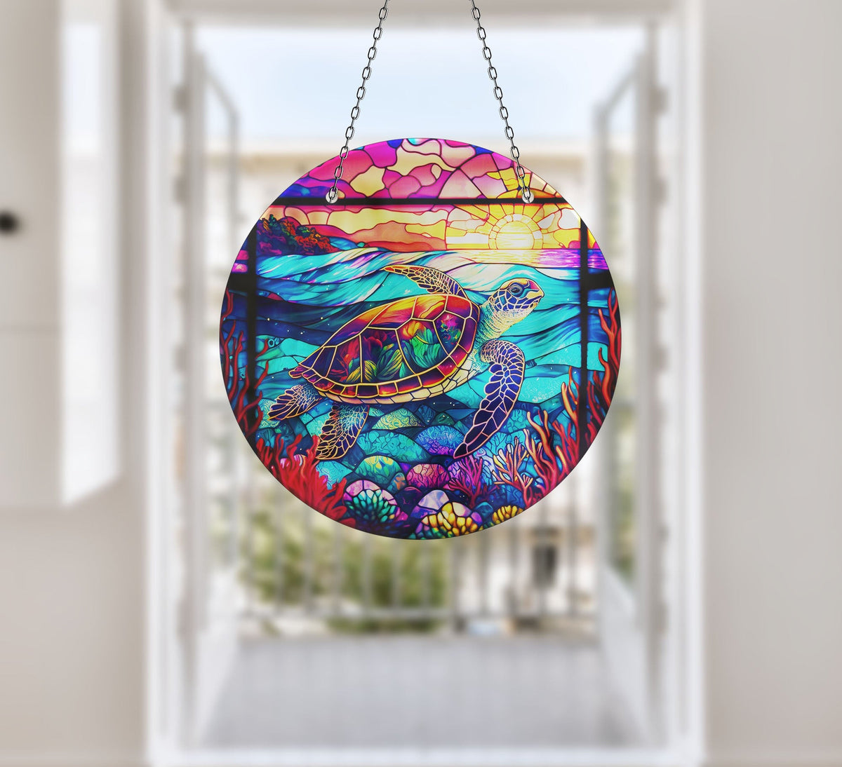 Purple Seaturtle Faux Stained Glass Suncatcher Window Hanging Home Decor Sun Catcher Gift Idea