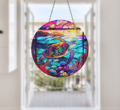 Purple Seaturtle Faux Stained Glass Suncatcher Window Hanging Home Decor Sun Catcher Gift Idea
