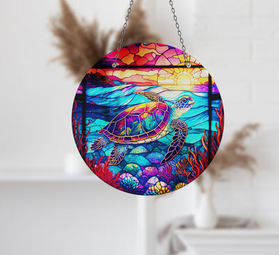 Purple Seaturtle Faux Stained Glass Suncatcher Window Hanging Home Decor Sun Catcher Gift Idea