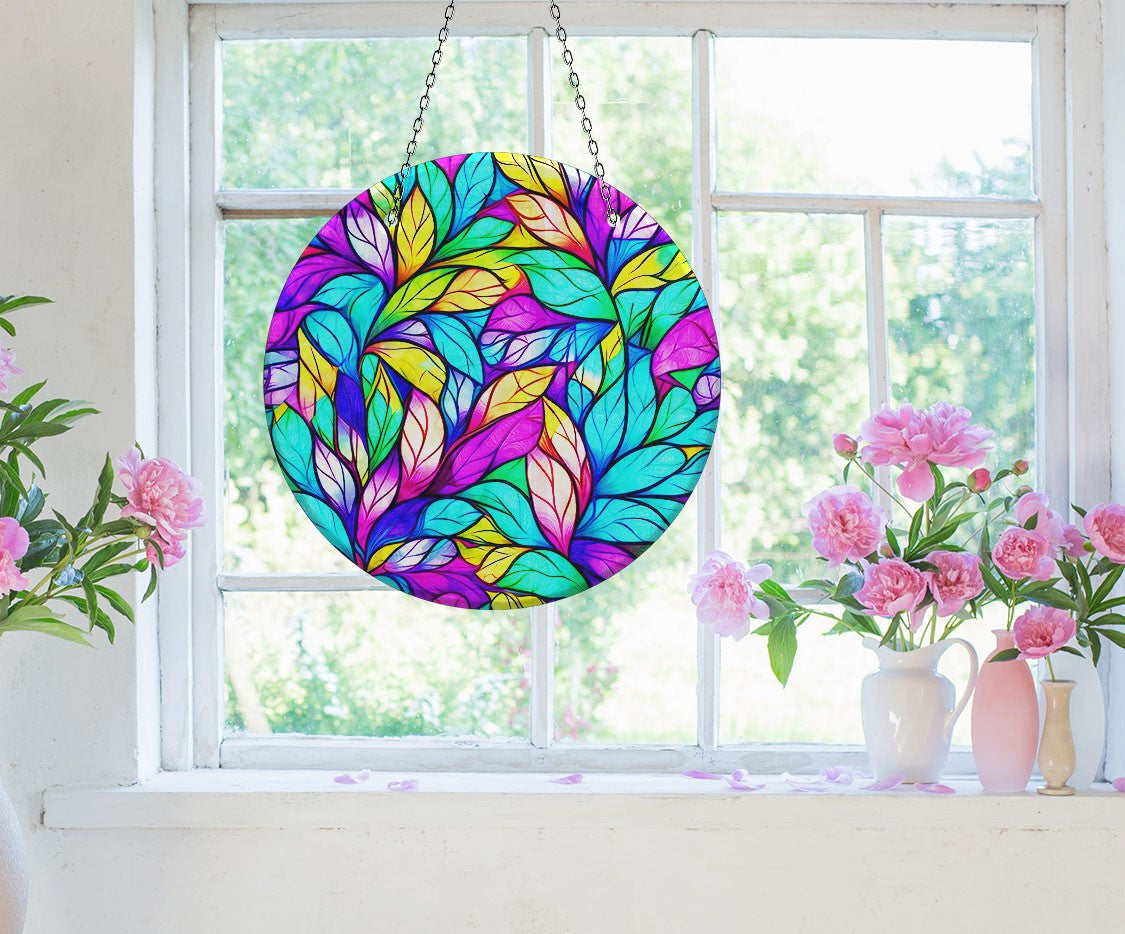Stained Leaf Faux Stained Glass Suncatcher Window Hanging Home Decor Sun Catcher Gift Idea Decor