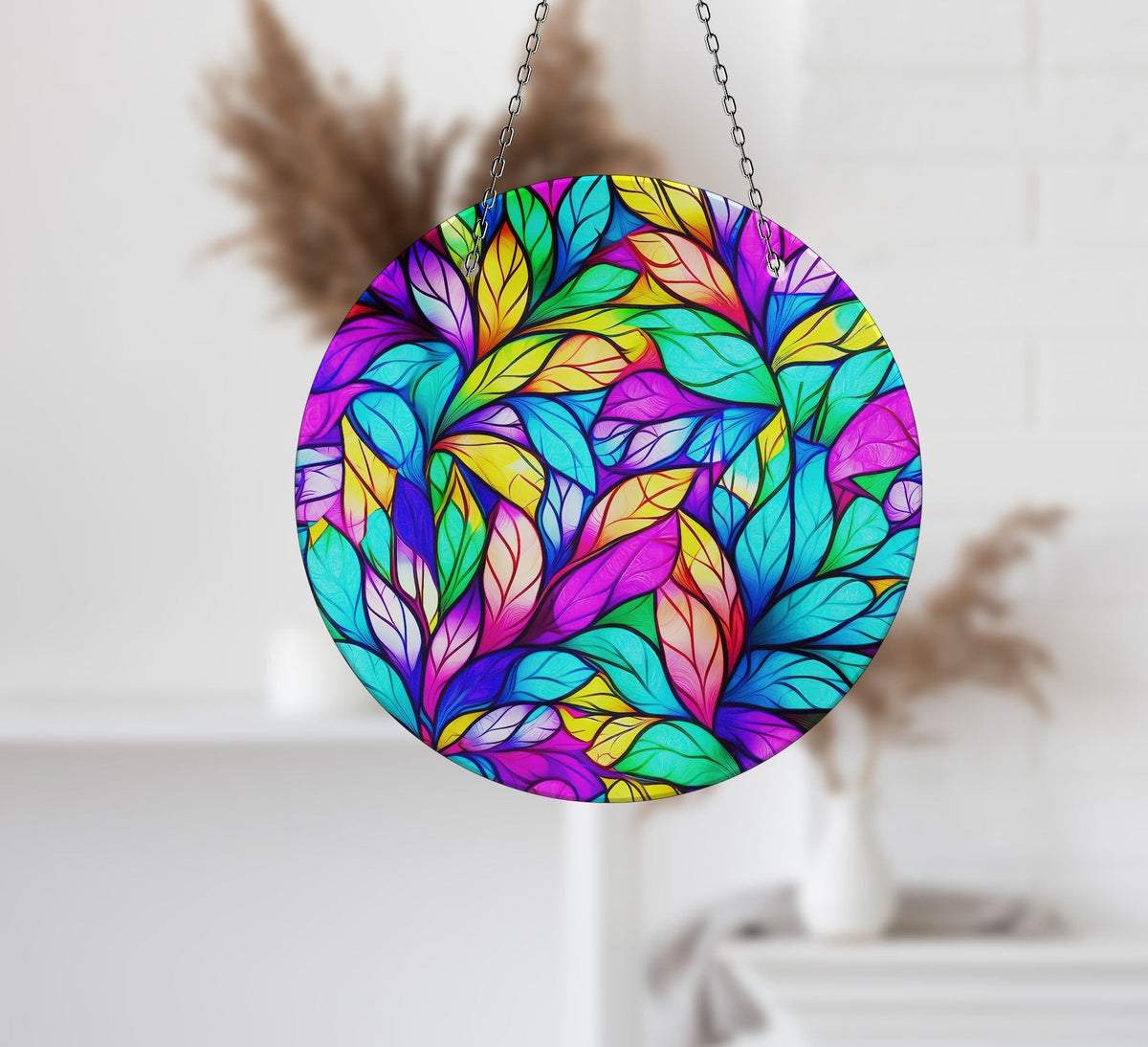 Stained Leaf Faux Stained Glass Suncatcher Window Hanging Home Decor Sun Catcher Gift Idea Decor