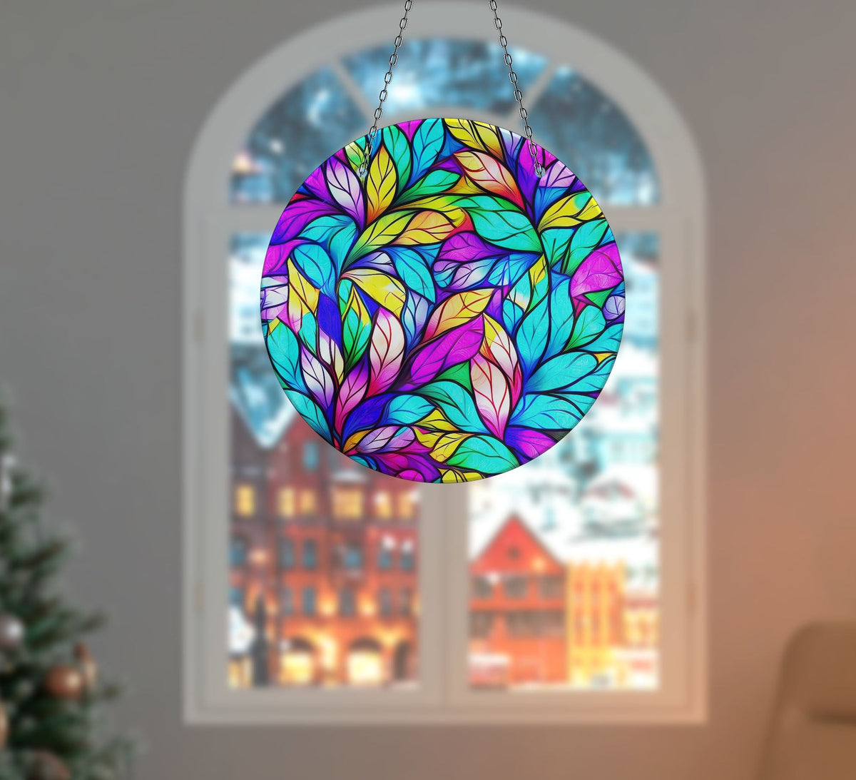 Stained Leaf Faux Stained Glass Suncatcher Window Hanging Home Decor Sun Catcher Gift Idea Decor