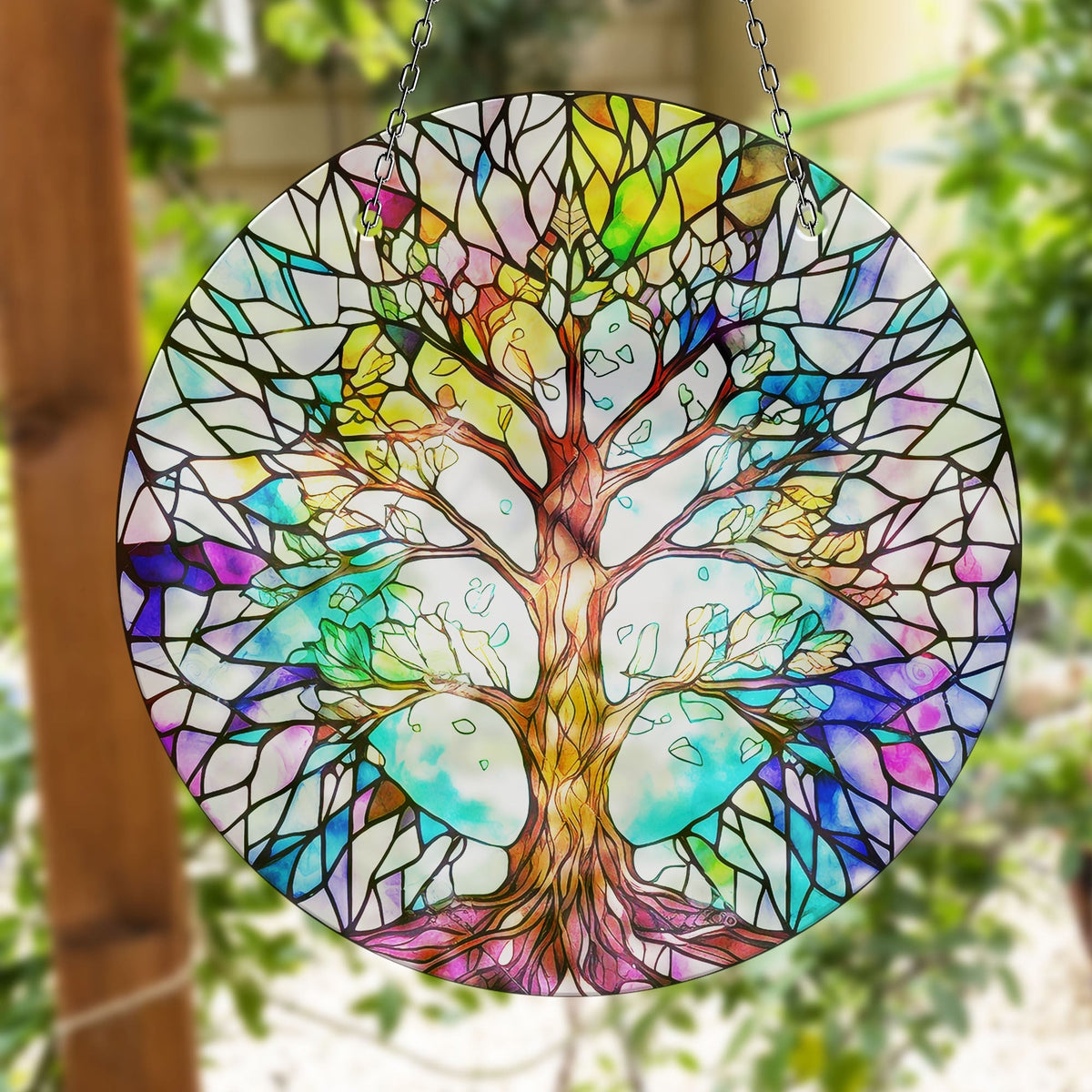 White Life of tree Faux Stained Glass Suncatcher Window Hanging Home Decor Sun Catcher Gift Idea