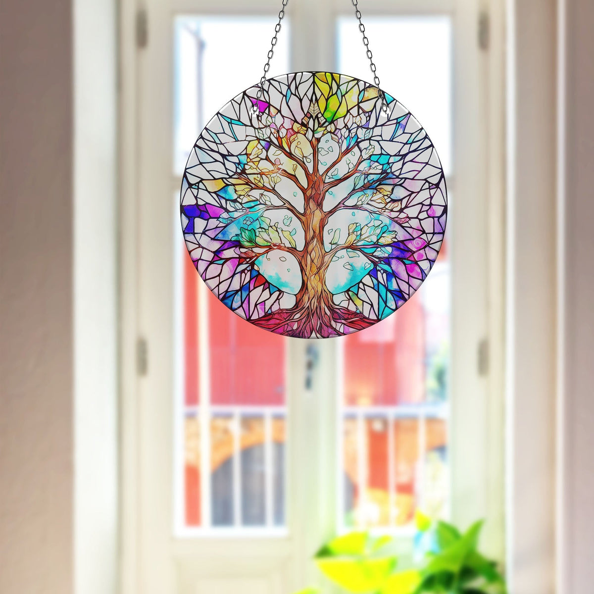 White Life of tree Faux Stained Glass Suncatcher Window Hanging Home Decor Sun Catcher Gift Idea