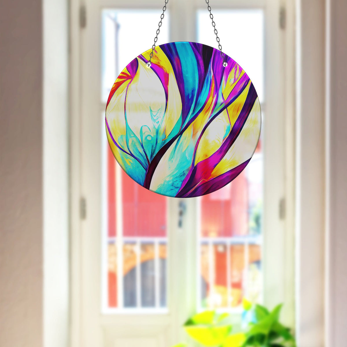 Purple Abstract Faux Stained Glass Suncatcher Window Hanging Home Decor Sun Catcher Gift Idea