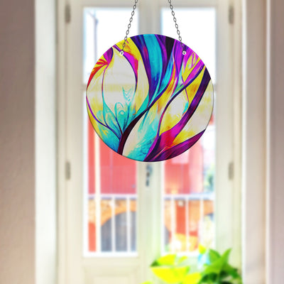 Purple Abstract Faux Stained Glass Suncatcher Window Hanging Home Decor Sun Catcher Gift Idea