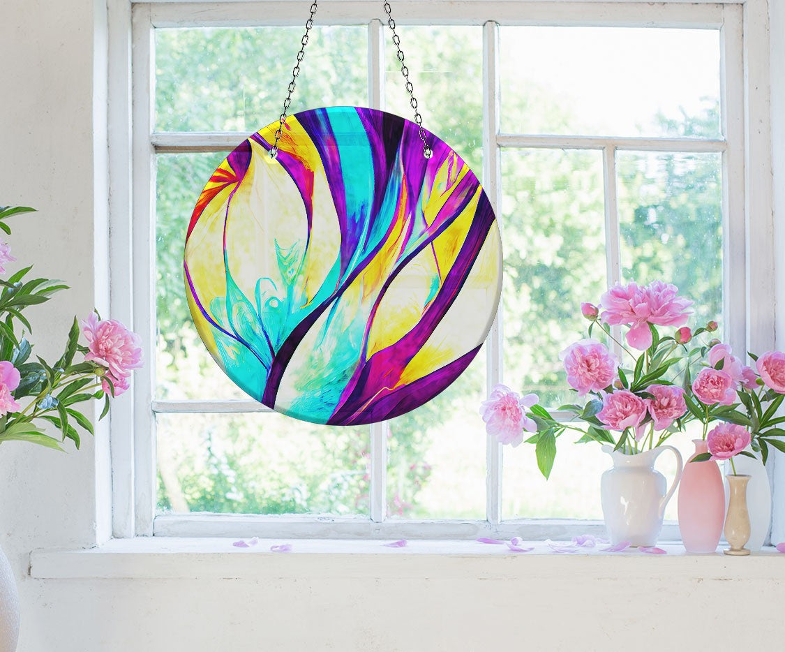 Purple Abstract Faux Stained Glass Suncatcher Window Hanging Home Decor Sun Catcher Gift Idea