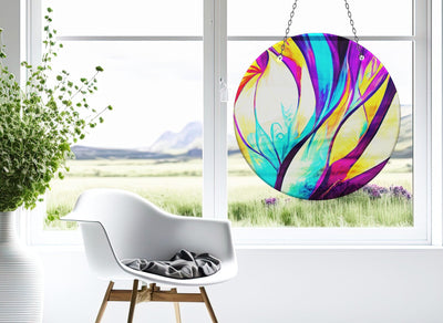 Purple Abstract Faux Stained Glass Suncatcher Window Hanging Home Decor Sun Catcher Gift Idea