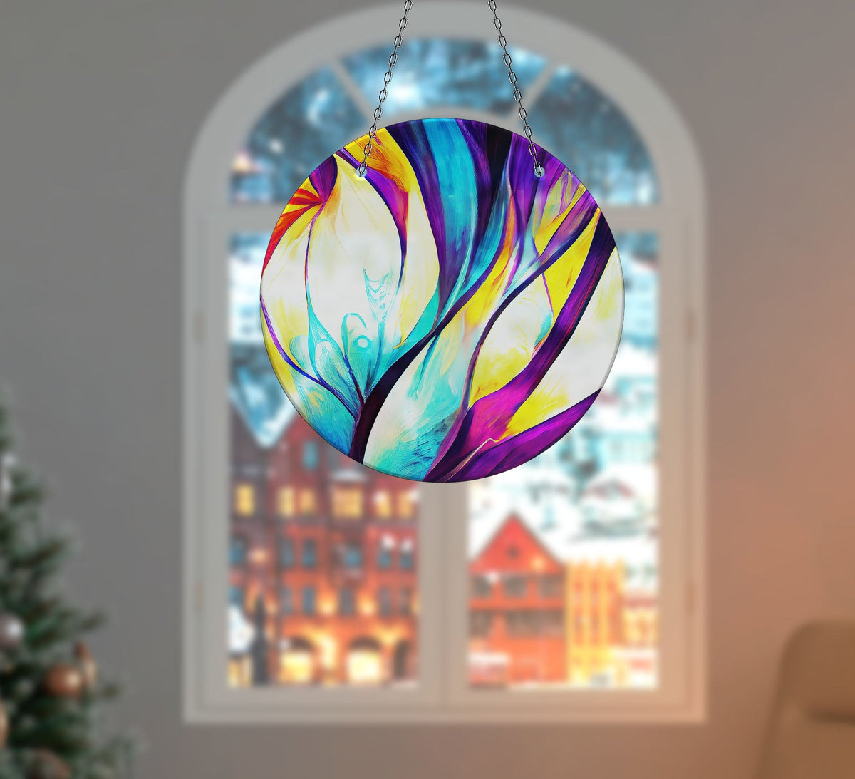 Purple Abstract Faux Stained Glass Suncatcher Window Hanging Home Decor Sun Catcher Gift Idea