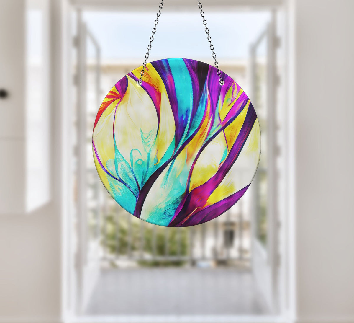 Purple Abstract Faux Stained Glass Suncatcher Window Hanging Home Decor Sun Catcher Gift Idea