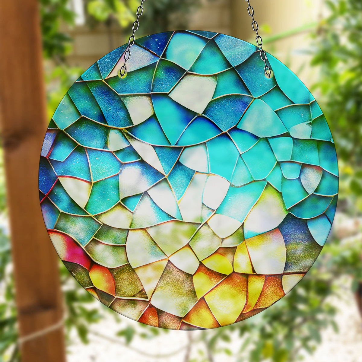 Stained Blue & Yellow Faux Stained Glass Suncatcher Window Hanging Home Decor Sun Catcher Gift Idea