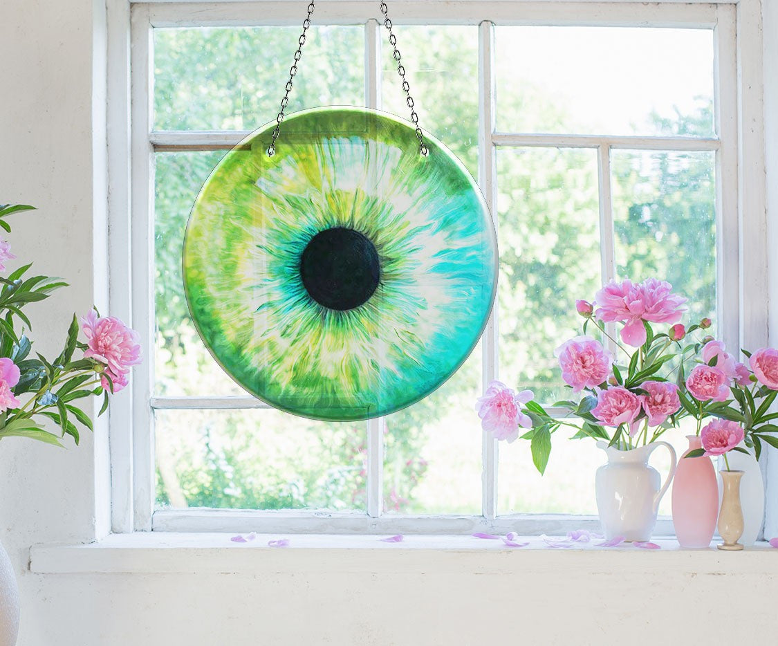 Green Eye Faux Stained Glass Suncatcher Window Hanging Home Decor Sun Catcher Gift Idea