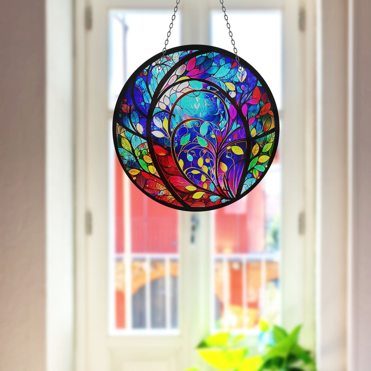 Colorful Blue Faux Stained Glass Suncatcher Window Hanging Home Decor Sun Catcher Gift Idea Decor