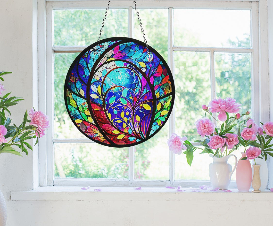 Colorful Blue Faux Stained Glass Suncatcher Window Hanging Home Decor Sun Catcher Gift Idea Decor