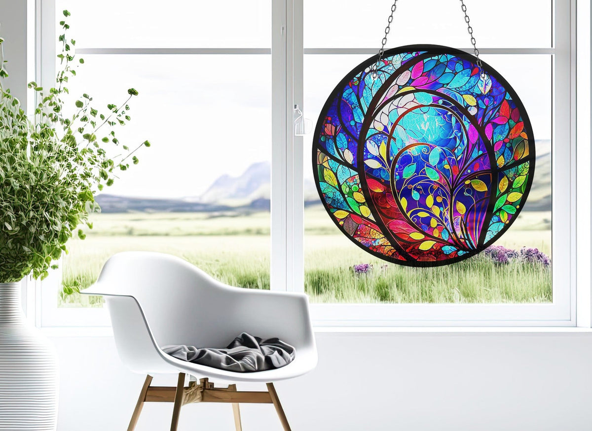 Colorful Blue Faux Stained Glass Suncatcher Window Hanging Home Decor Sun Catcher Gift Idea Decor