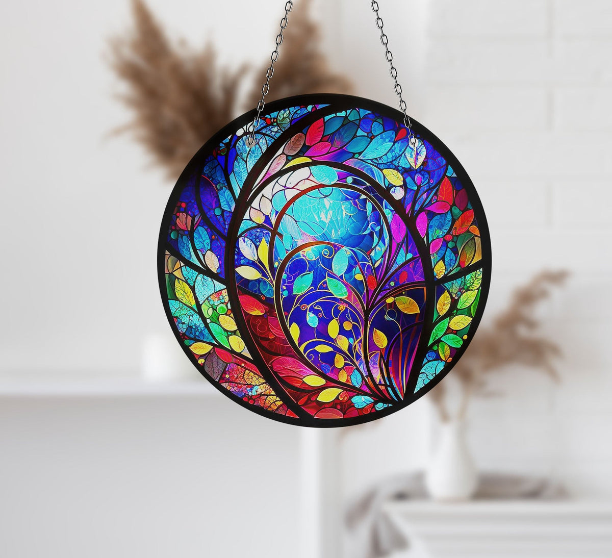 Colorful Blue Faux Stained Glass Suncatcher Window Hanging Home Decor Sun Catcher Gift Idea Decor