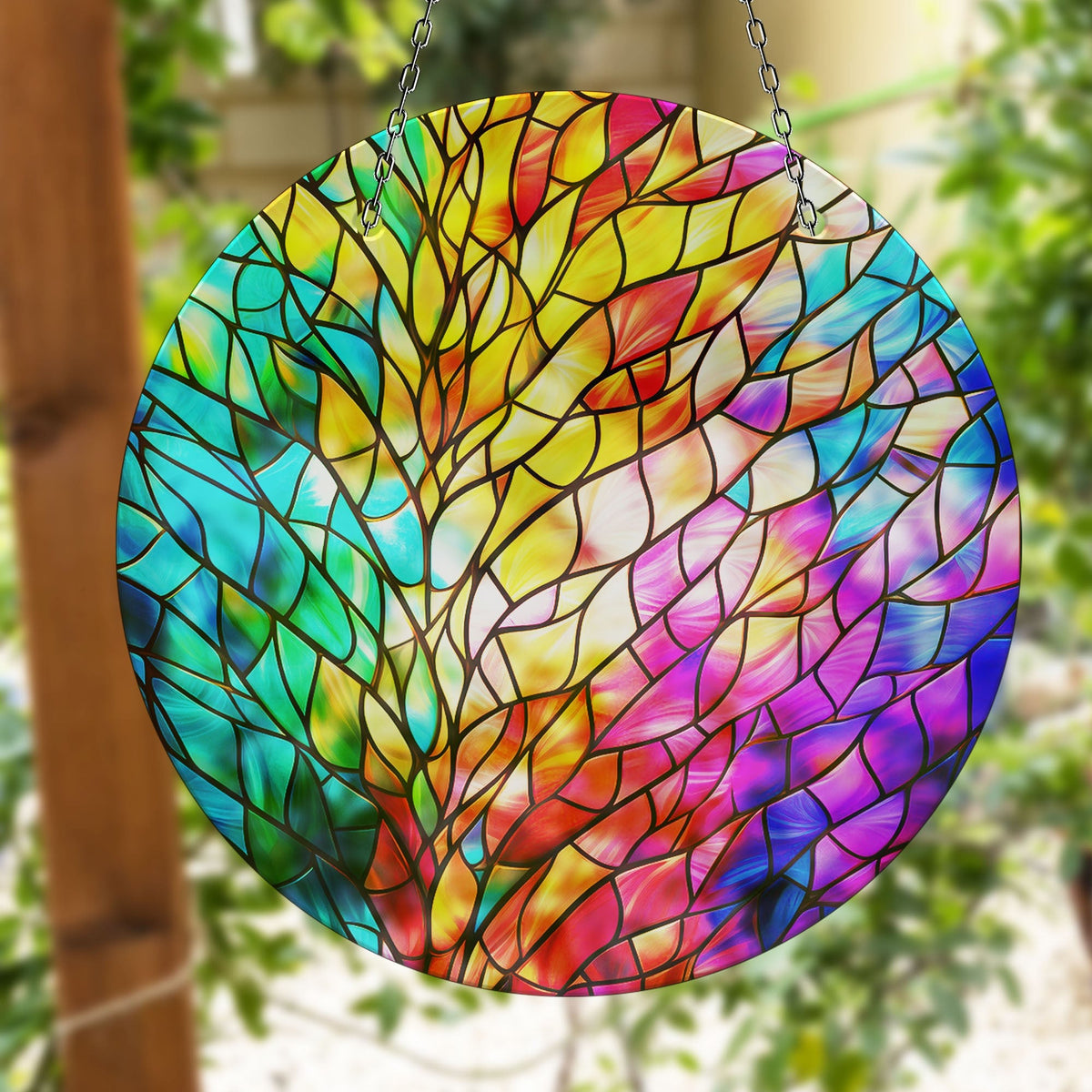 Yellow & Blue and Pink Faux Stained Glass Suncatcher Window Hanging Home Decor Sun Catcher Gift Idea