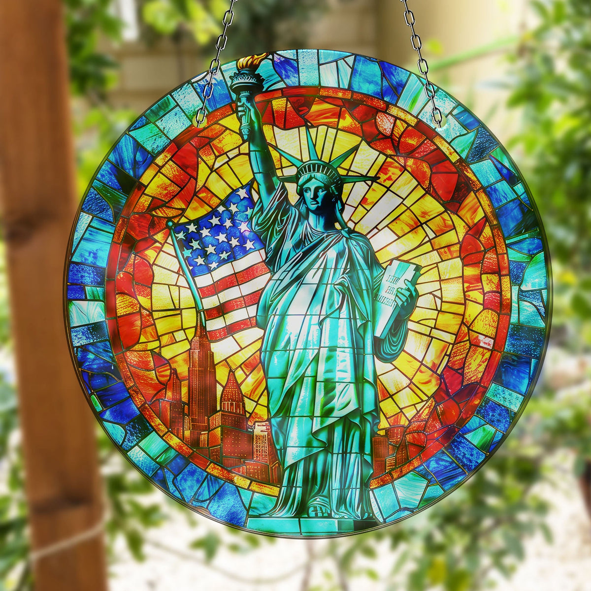 American Statue Of Liberty Faux Stained Glass Suncatcher Window Hanging Home Decor Sun Catcher Gift Idea