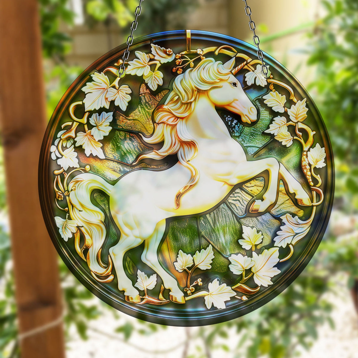White Horse Stained Faux Stained Glass Suncatcher Window Hanging Home Decor Sun Catcher Gift Idea