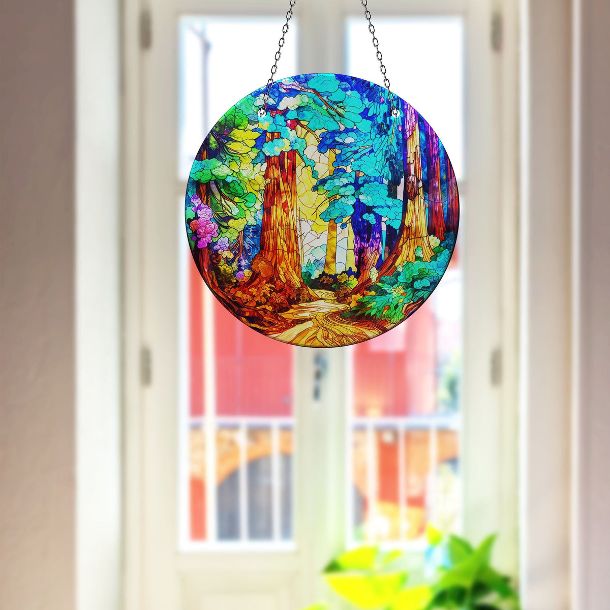 Landscape Painting Stained Faux Stained Glass Suncatcher Window Hanging Home Decor Sun Catcher Gift Idea