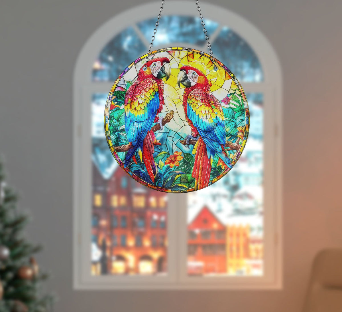 Parrots Faux Stained Glass Suncatcher Window Hanging Home Decor Sun Catcher Gift Idea Decor