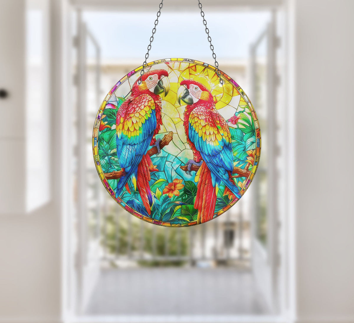 Parrots Faux Stained Glass Suncatcher Window Hanging Home Decor Sun Catcher Gift Idea Decor