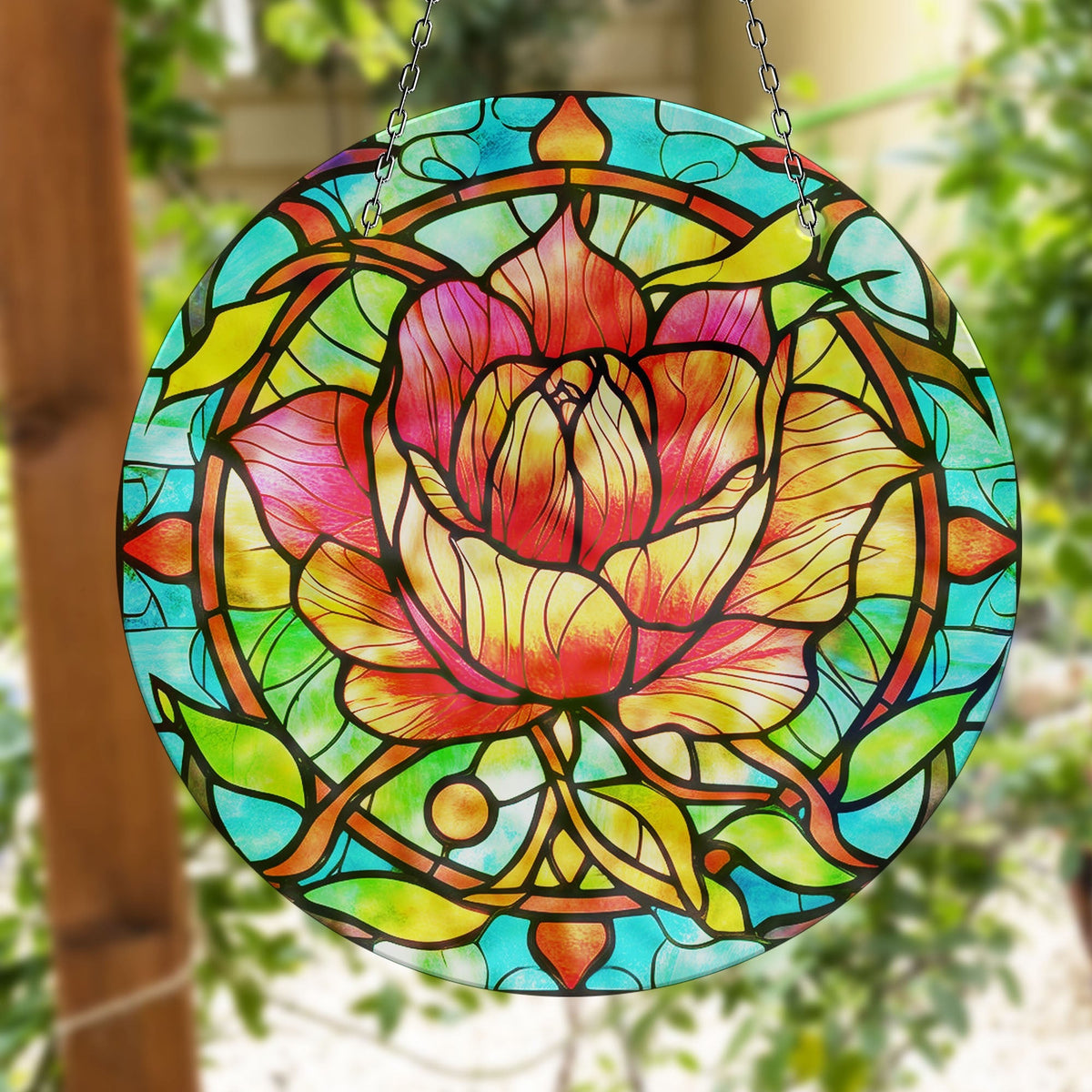 Colorful Rose Stained  Faux Stained Glass Suncatcher Window Hanging Home Decor Sun Catcher Gift Idea