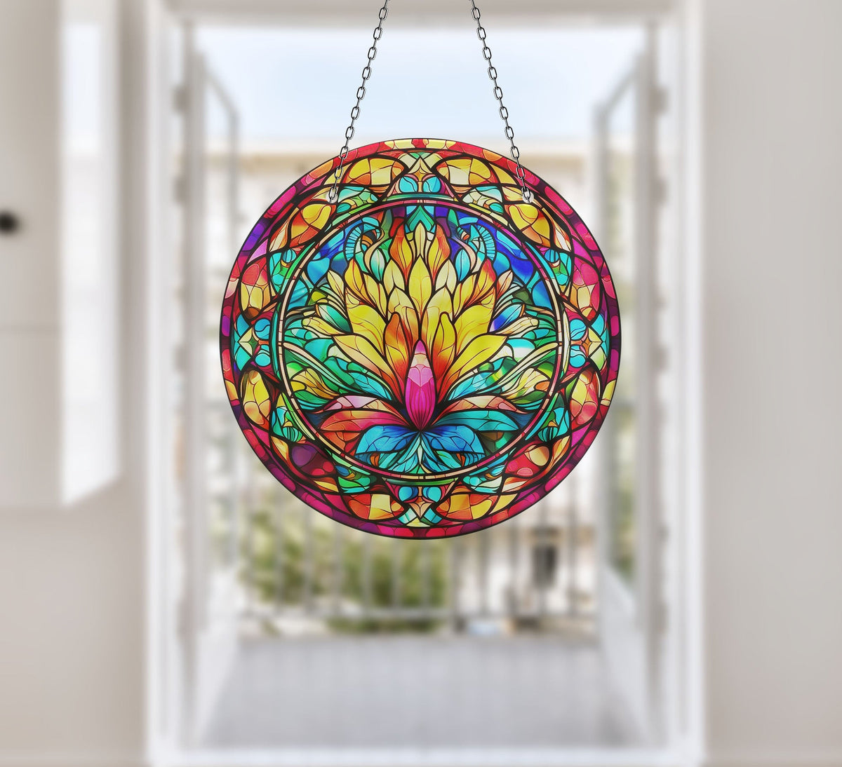 Yellow Botanical Faux Stained Glass Suncatcher Window Hanging Home Decor Sun Catcher Gift Idea