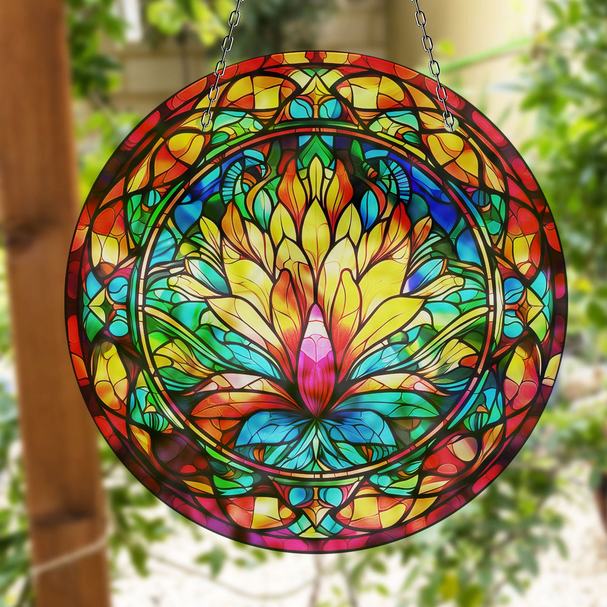 Yellow Botanical Faux Stained Glass Suncatcher Window Hanging Home Decor Sun Catcher Gift Idea
