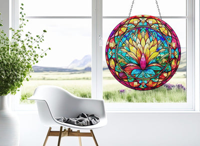 Yellow Botanical Faux Stained Glass Suncatcher Window Hanging Home Decor Sun Catcher Gift Idea