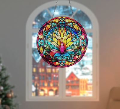 Yellow Botanical Faux Stained Glass Suncatcher Window Hanging Home Decor Sun Catcher Gift Idea