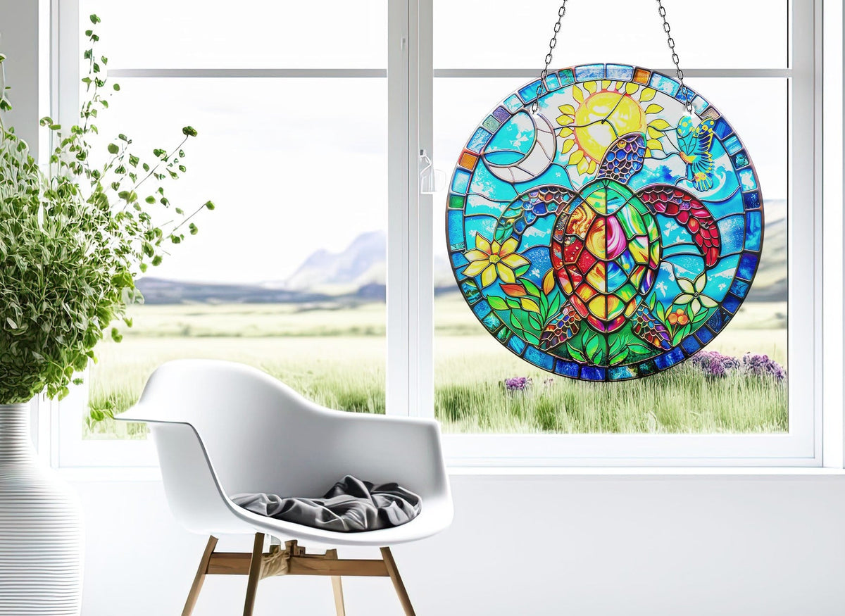 Seaturtle Mosaic Faux Stained Glass Suncatcher Window Hanging Home Decor Sun Catcher Gift Idea