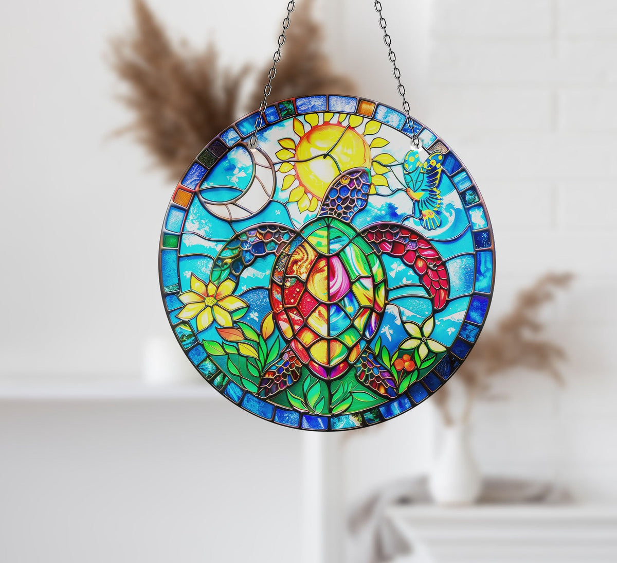 Seaturtle Mosaic Faux Stained Glass Suncatcher Window Hanging Home Decor Sun Catcher Gift Idea