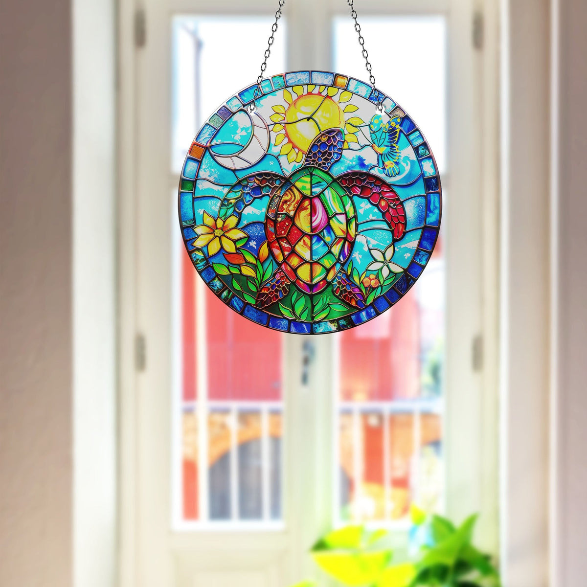 Seaturtle Mosaic Faux Stained Glass Suncatcher Window Hanging Home Decor Sun Catcher Gift Idea