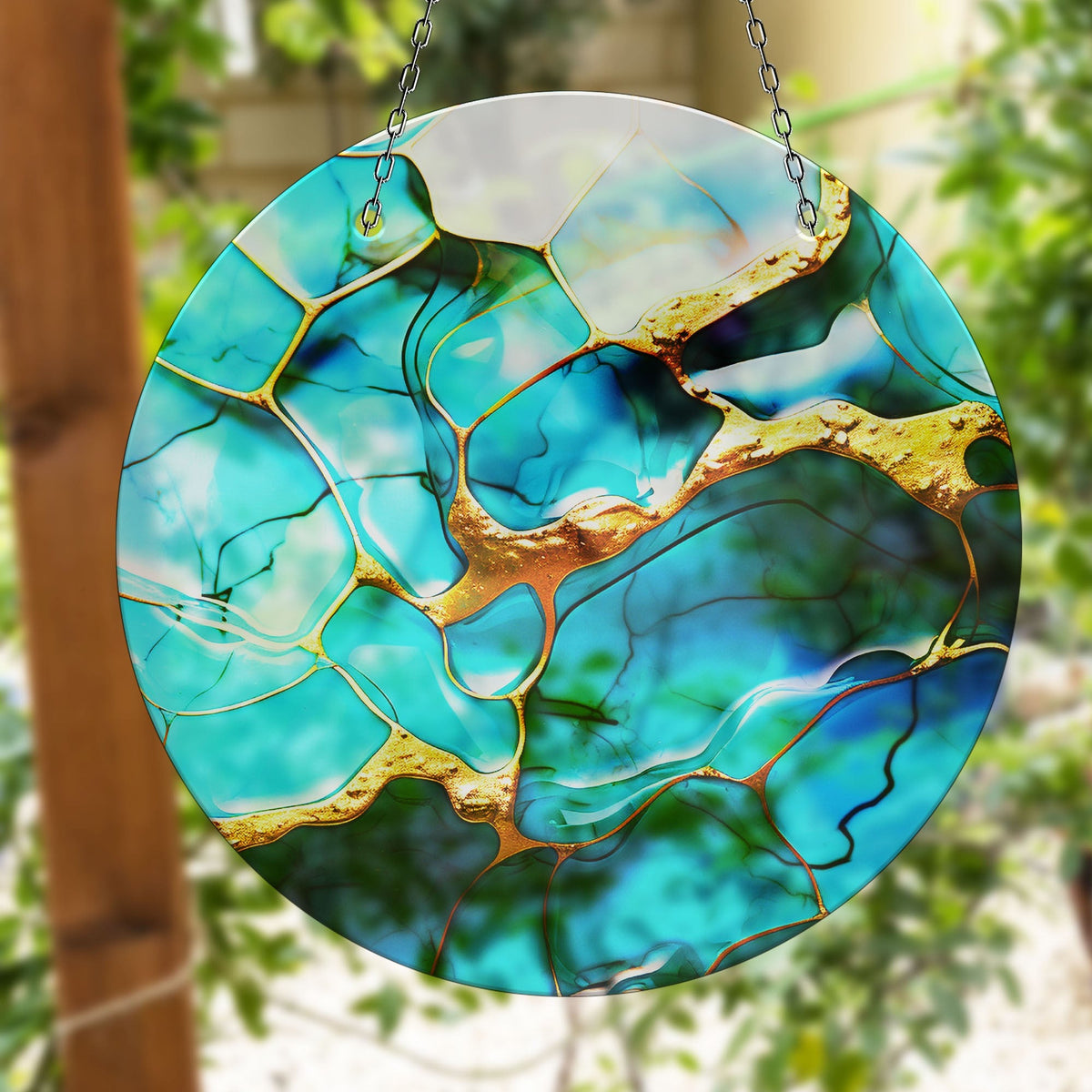 Blue Abstract Marble Faux Stained Glass Suncatcher Window Hanging Home Decor Sun Catcher Gift Idea Decor