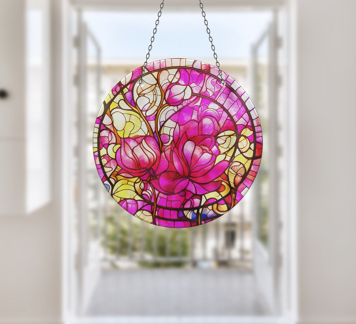 Colorful Floral Stained  Faux Stained Glass Suncatcher Window Hanging Home Decor Sun Catcher Gift Idea