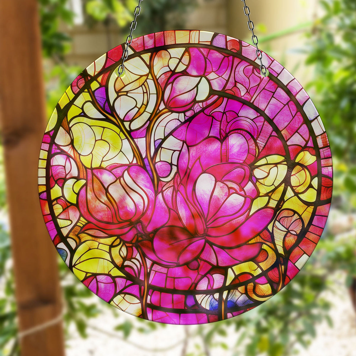 Colorful Floral Stained  Faux Stained Glass Suncatcher Window Hanging Home Decor Sun Catcher Gift Idea