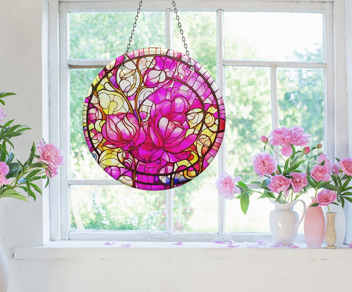 Colorful Floral Stained  Faux Stained Glass Suncatcher Window Hanging Home Decor Sun Catcher Gift Idea