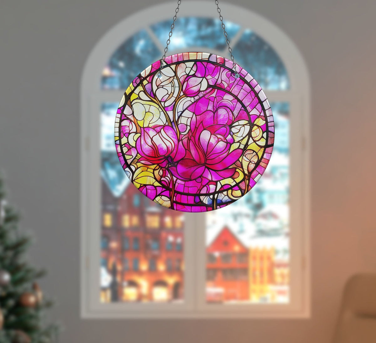 Colorful Floral Stained  Faux Stained Glass Suncatcher Window Hanging Home Decor Sun Catcher Gift Idea