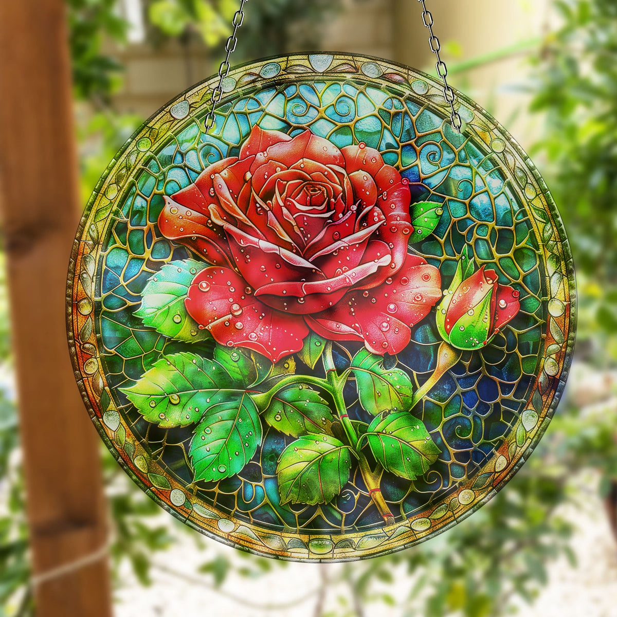 Pink Rose Stained Faux Stained Glass Suncatcher Window Hanging Home Decor Sun Catcher Gift Idea