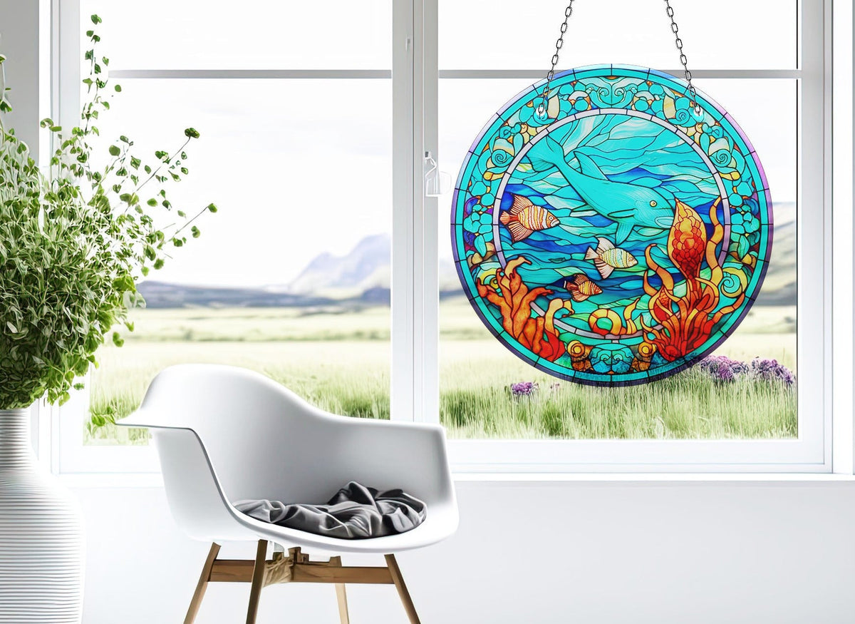 Fish Stained Faux Stained Glass Suncatcher Window Hanging Home Decor Sun Catcher Gift Idea