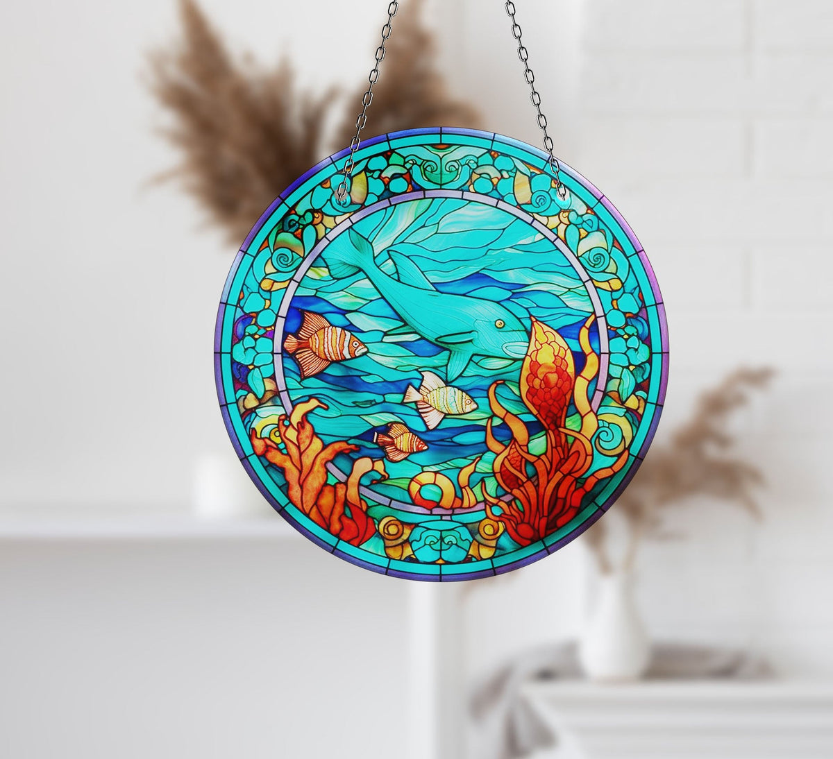 Fish Stained Faux Stained Glass Suncatcher Window Hanging Home Decor Sun Catcher Gift Idea