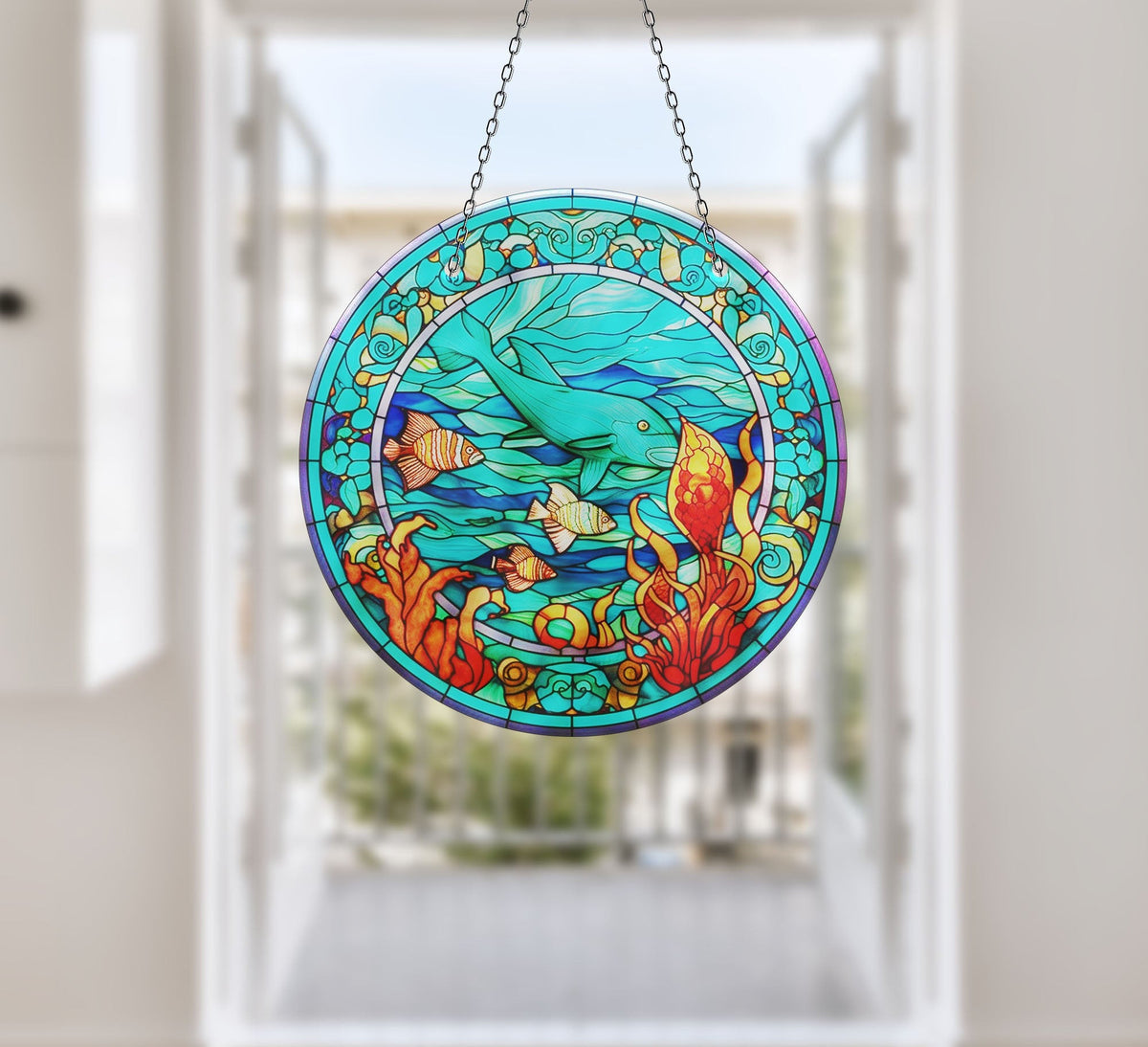 Fish Stained Faux Stained Glass Suncatcher Window Hanging Home Decor Sun Catcher Gift Idea