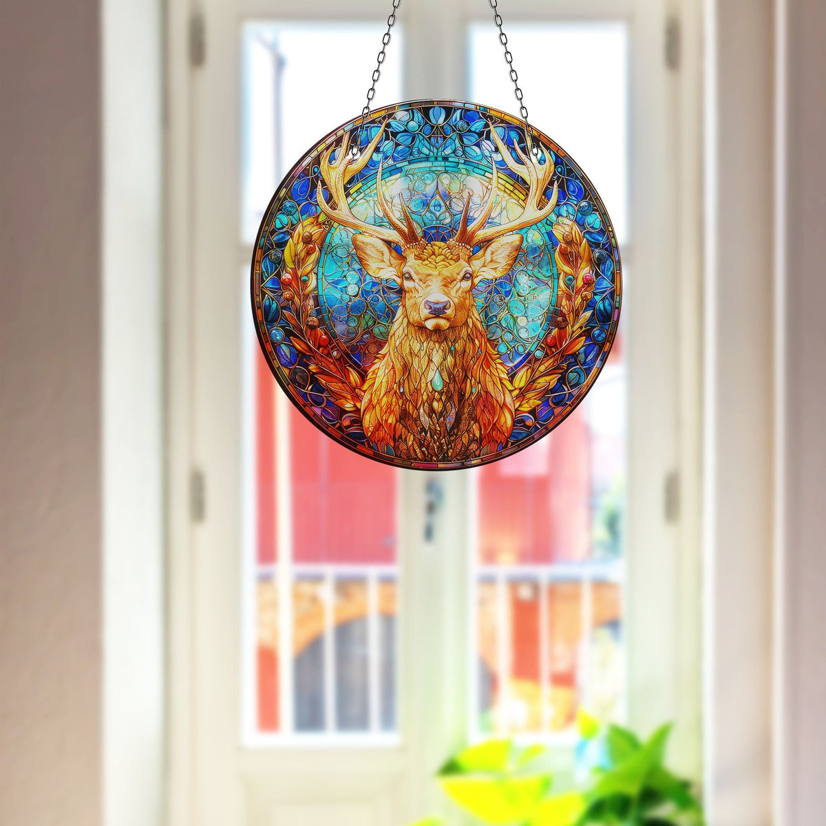 Deer Faux Stained Glass Suncatcher Window Hanging Home Decor Sun Catcher Gift Idea