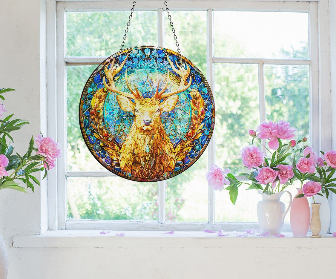 Deer Faux Stained Glass Suncatcher Window Hanging Home Decor Sun Catcher Gift Idea