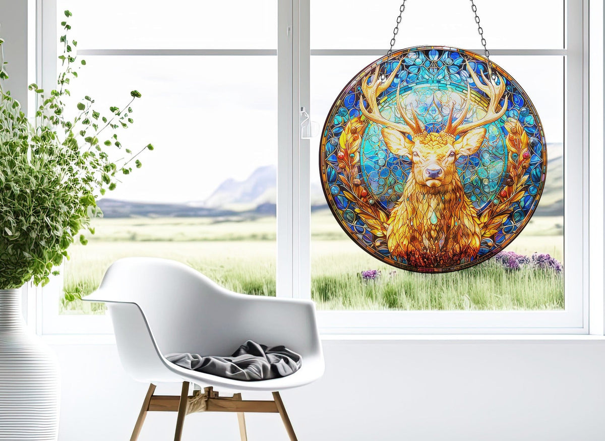 Deer Faux Stained Glass Suncatcher Window Hanging Home Decor Sun Catcher Gift Idea