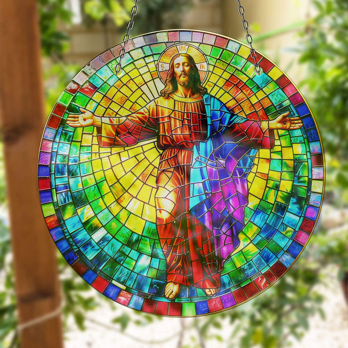 Neon Christ Faux Stained Glass Suncatcher Window Hanging Home Decor Sun Catcher Gift Idea Decor