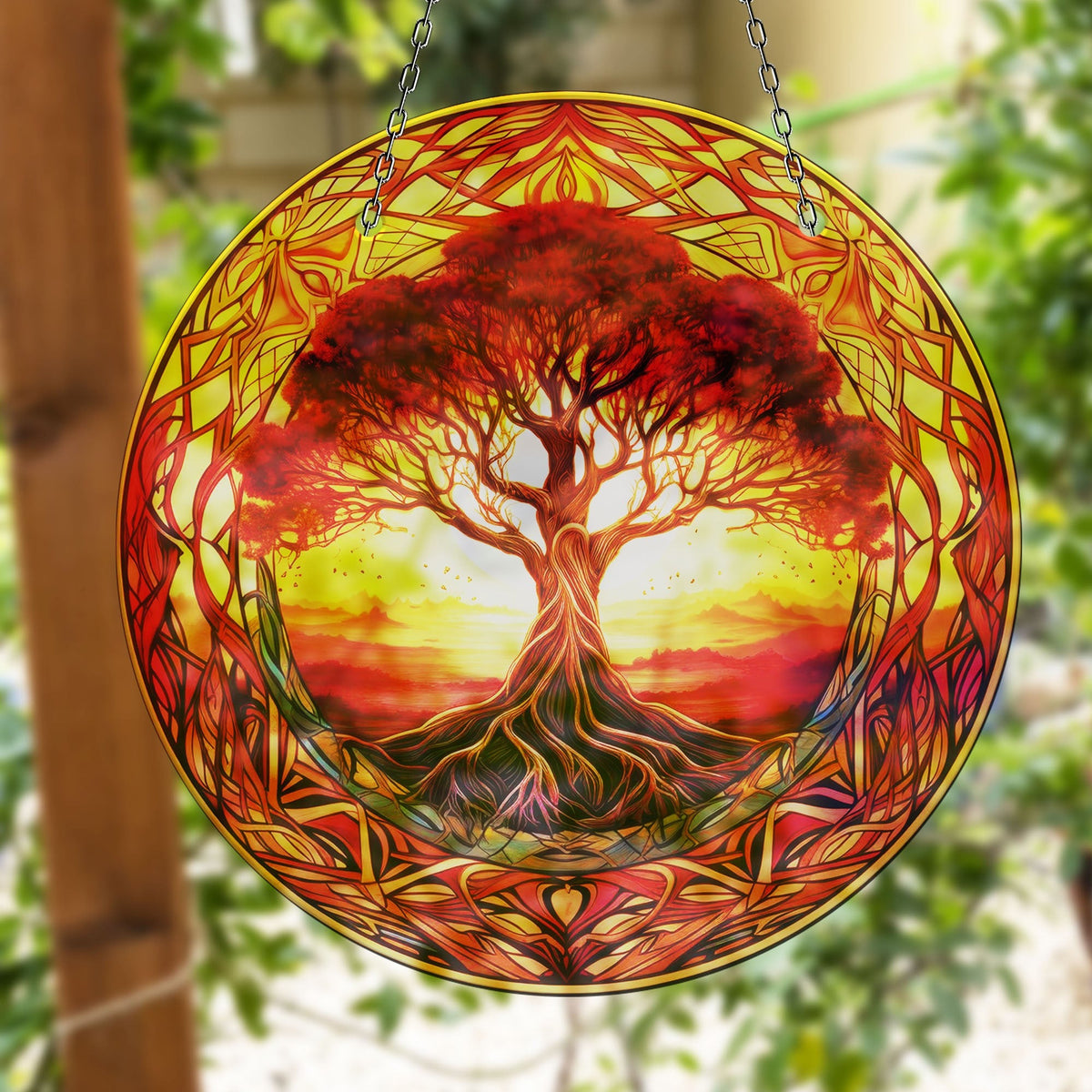Red Life of tree Faux Stained Glass Suncatcher Window Hanging Home Decor Sun Catcher Gift Idea